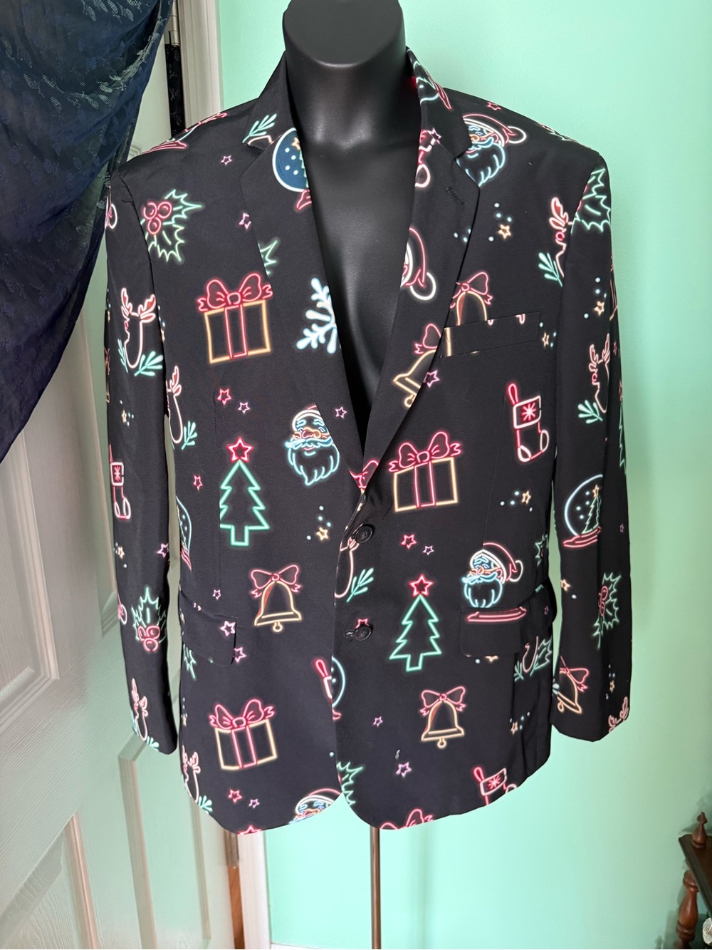 Men’s Holiday Neon Print Suit- Black